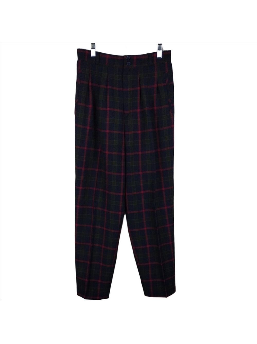Alanni by Donny Brook Navy Tartan Plaid Wool High Rise Straight Leg Trouser Pant